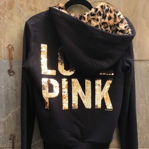 Victoria Secret Cheetah Print, Gold Sequin Zip Up